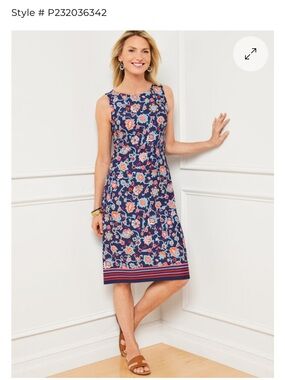 Talbots NWOT Effortless Jersey Floral Shift Dress XL Petite Midi